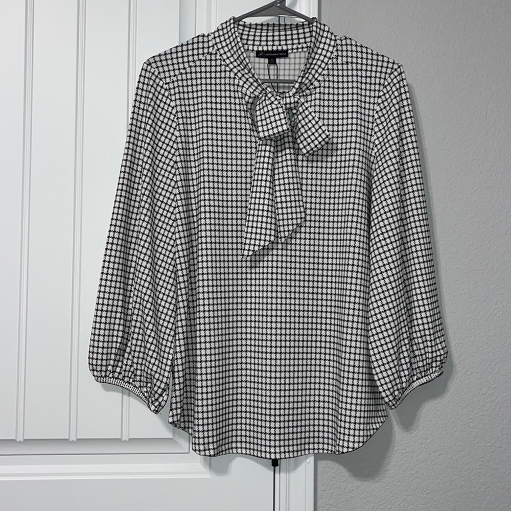 Adrianna Papell Tie Neck Yoke Detail Knit Top